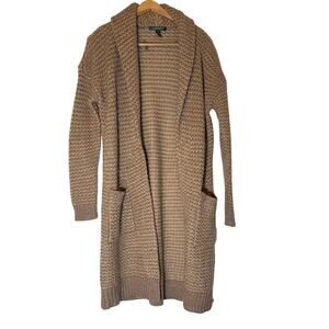 Lauren Ralph Lauren womens tan chunky knit long cardigan.  Size S. quiet luxury